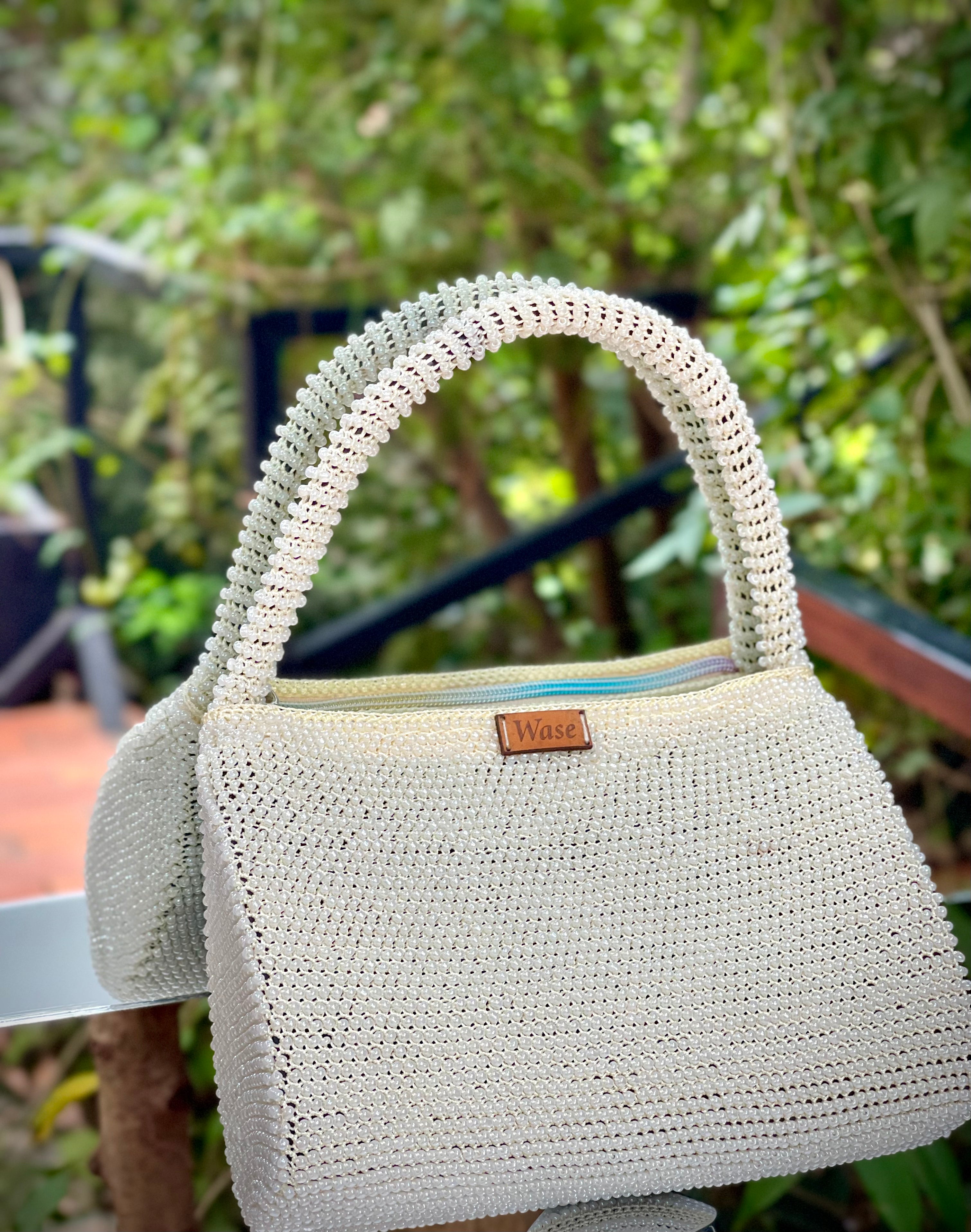 Beige Beaded Wase Bag