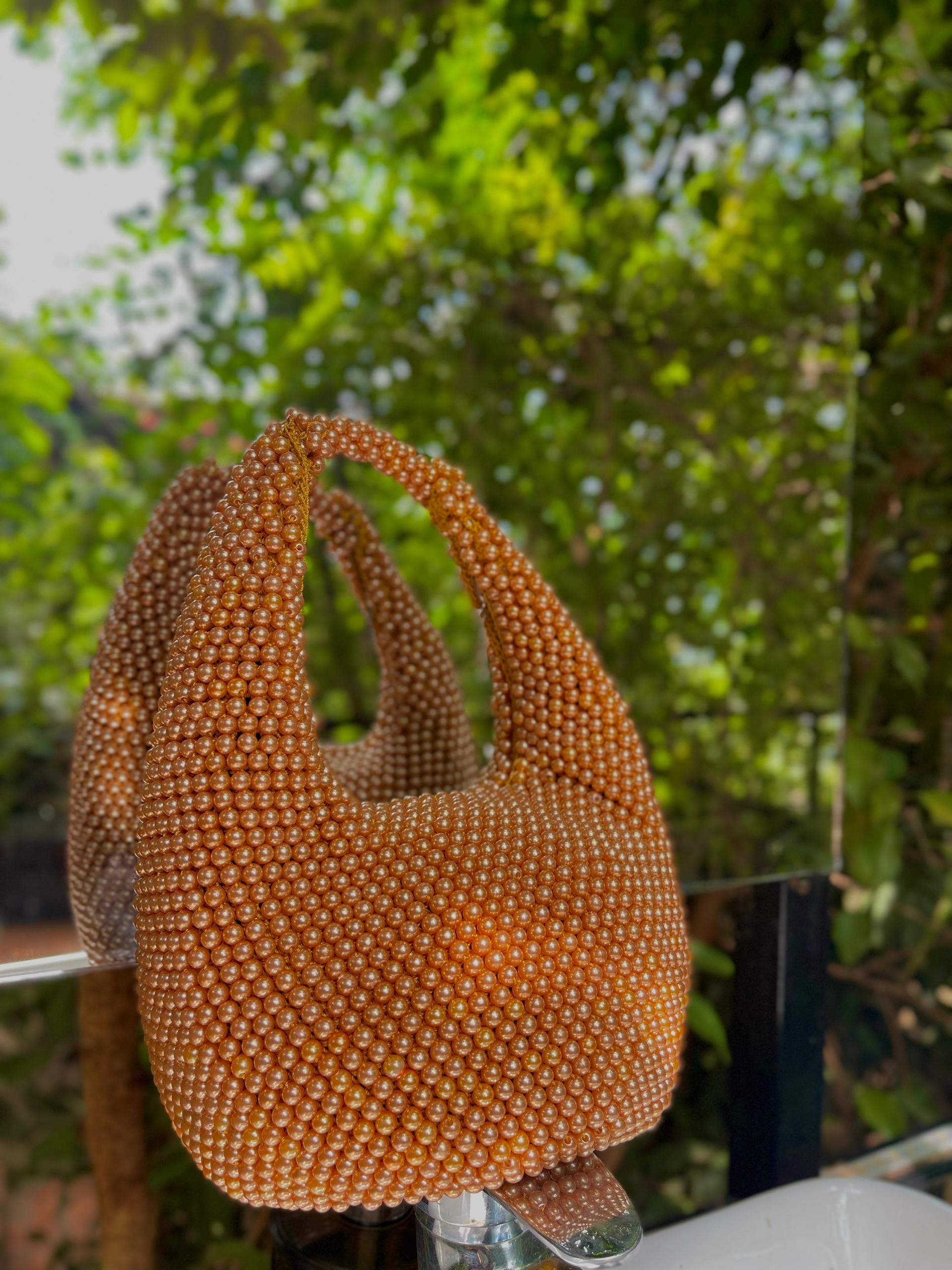 WASE Amber Glow Beaded Hobo Bag